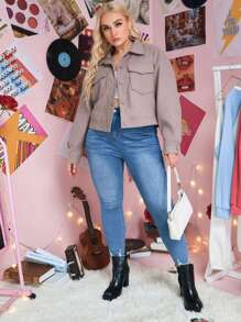 Plus Flap Pocket Single Breasted Overcoat - Mauve Purple - View 3