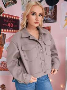 Plus Flap Pocket Single Breasted Overcoat - Mauve Purple - View 4