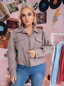 Plus Flap Pocket Single Breasted Overcoat - Mauve Purple - View 5