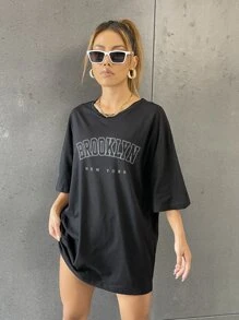 SHEIN Unity Letter Graphic Drop Shoulder Tee - Black - View 3