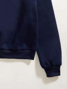 SHEIN Unity Baseball & Letter Print Round Neck Sweatshirt - Navy Blue - View 3