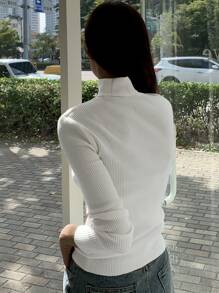 DAZY Solid Color Turtleneck Sweater, Casual Business Style For Autumn & Winter,Long Sleeve Tops,Fall Women Clothes - White - View 2