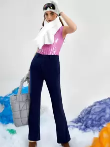 SHEIN Quilted PU Leather Bodysuit Without Scarf - Lilac Purple - View 6