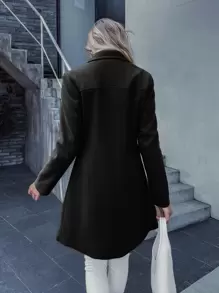 GENKIRA Abrigo de cuello con solapa de doble botonadura ropa de trabajo - Negro - Ver 2