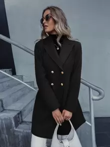 GENKIRA Abrigo de cuello con solapa de doble botonadura ropa de trabajo - Negro - Ver 5