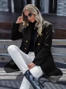 GENKIRA Abrigo de cuello con solapa de doble botonadura ropa de trabajo - Negro - Ver 1