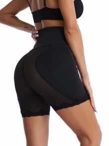SHAPORA Black Mesh Fabric High Waist Body Shaper Shorts For Women With Plain Design - Black - View 5
