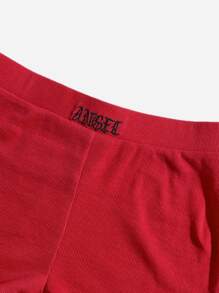 Muchica 字母刺繡吊帶上衣和短褲套裝 - 紅色 - 查看 3