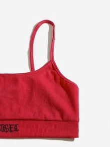 Muchica 字母刺繡吊帶上衣和短褲套裝 - 紅色 - 查看 5