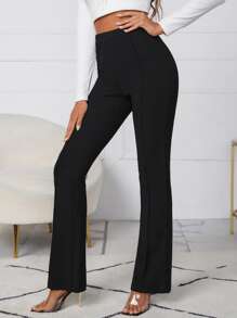 SHEIN Essnce High Waist Flare Leg Trousers - Black - View 4