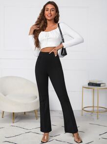 SHEIN Essnce High Waist Flare Leg Trousers - Black - View 6