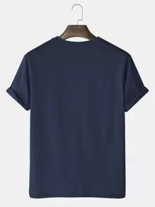 Manfinity Hombres Camiseta con estampado de slogan - Azul Marino - Ver 2