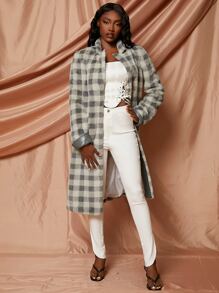 SHEINNeu Buffalo Plaid Print Fuzzy Coat In Fall/Winter - Multicolor - View 1