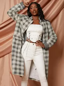 SHEINNeu Buffalo Plaid Print Fuzzy Coat In Fall/Winter - Multicolor - View 4