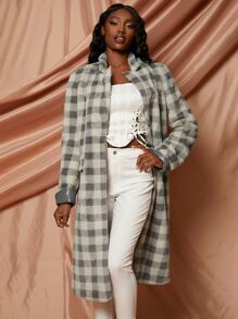 SHEINNeu Buffalo Plaid Print Fuzzy Coat In Fall/Winter - Multicolor - View 5