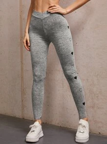 Mulvari Marled Heart Print Leggings - Grey - View 4