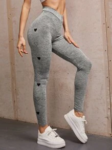 Mulvari Marled Heart Print Leggings - Grey - View 5