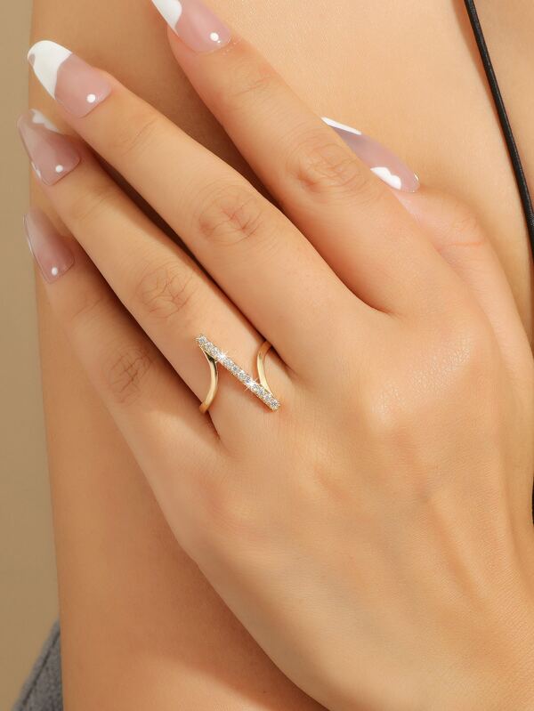 Cubic Zirconia Decor Cuff Ring