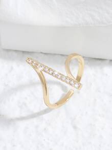 Cubic Zirconia Decor Cuff Ring - Yellow Gold - View 2