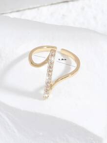 Cubic Zirconia Decor Cuff Ring - Yellow Gold - View 4