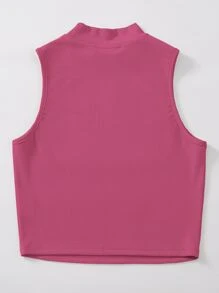 SHEIN Unity 小高領羅紋針織背心上衣不附項鍊 - 玫瑰紅 - 查看 2