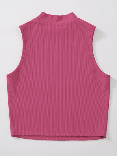 Rippenstrick Tank Top mit Stehkragen ohne Halskette