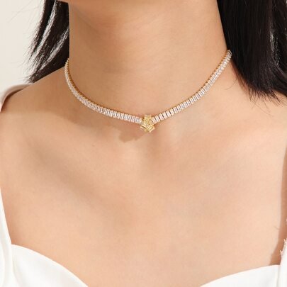 Cubic Zirconia Decor Necklace