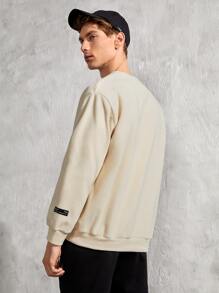 Manfinity 1件男士標語拼接細節保暖羊毛衫 - 卡其色 - 查看 2