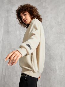 Manfinity 1件男士標語拼接細節保暖羊毛衫 - 卡其色 - 查看 3