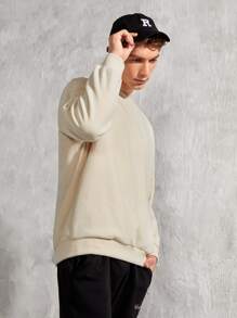 Manfinity 1件男士標語拼接細節保暖羊毛衫 - 卡其色 - 查看 4