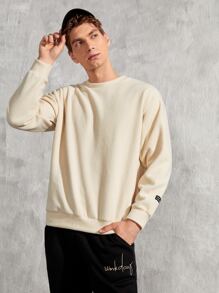 Manfinity 1件男士標語拼接細節保暖羊毛衫 - 卡其色 - 查看 7