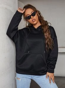 SHEIN Slogan Graphic Drop Shoulder Hoodie Pullover Fall - Black - View 4