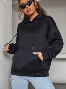 SHEIN Slogan Graphic Drop Shoulder Hoodie Pullover Fall - Black - View 6
