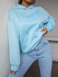 SHEIN Unity Slogan Graphic Drop Shoulder Hoodie - Baby Blue - View 4