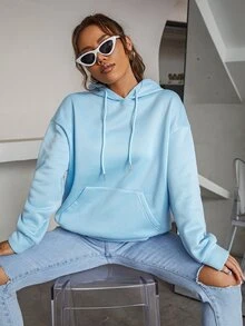 SHEIN Unity Slogan Graphic Drop Shoulder Hoodie - Baby Blue - View 5