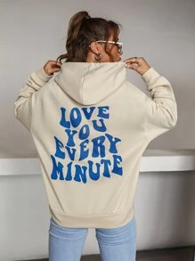 SHEIN Unity Casual "Love You Every Minute" Letter Print Pullover Sweatshirt - Apricot - View 2