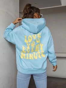 SHEIN Unity Slogan Graphic Drop Shoulder Hoodie - Baby Blue - View 6