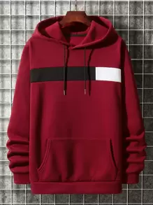 Manfinity Men Colorblock Kangaroo Pocket Drawstring Hoodie