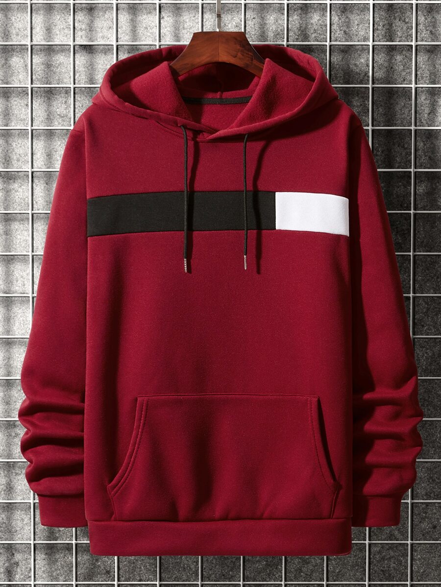 Manfinity Men Colorblock Kangaroo Pocket Drawstring Hoodie