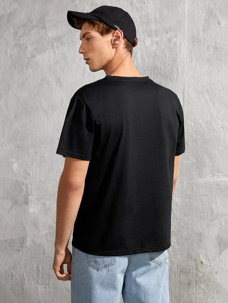 Manfinity Hombres 1 pieza Camiseta con estampado de rosa y letra - Negro - Añade 2