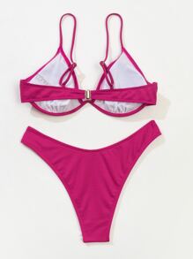 Plain Underwire Bikini For Summer Beach - Hot Pink - View 4