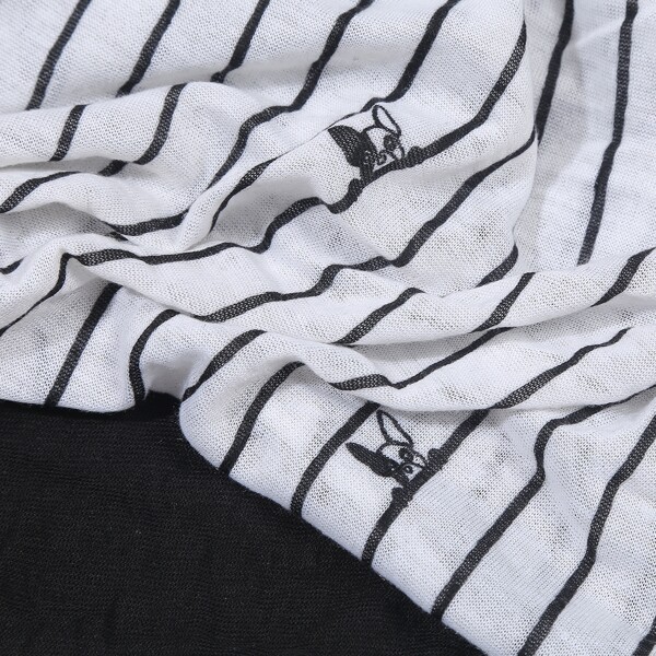 

2pcs Striped Ring Scarf, Black and white