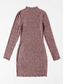 SHEIN EZwear Mock-neck Lettuce Edge Bodycon Dress - Burgundy - View 2