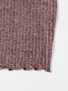 SHEIN EZwear Mock-neck Lettuce Edge Bodycon Dress - Burgundy - View 3