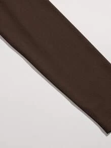 SHEIN EZwear 胸部褶皺羅紋針織短款上衣 - 巧克力棕 - 查看 5
