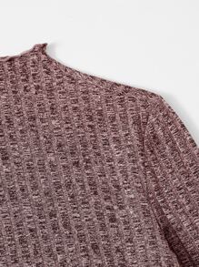 SHEIN EZwear Mock-neck Lettuce Edge Bodycon Dress - Burgundy - View 4