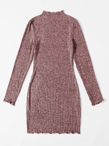 SHEIN EZwear Mock-neck Lettuce Edge Bodycon Dress - Burgundy - View 5