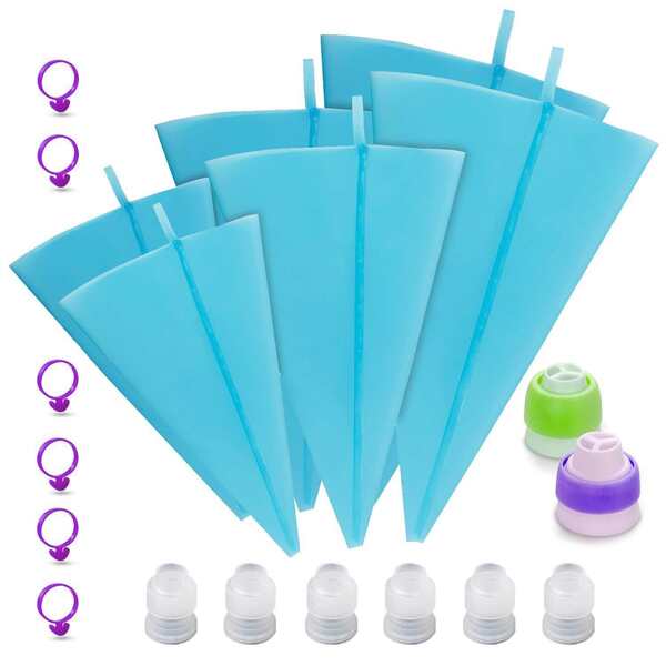 

20pcs Pastry Bag & Converter & Fixed Ring Set, Multicolor