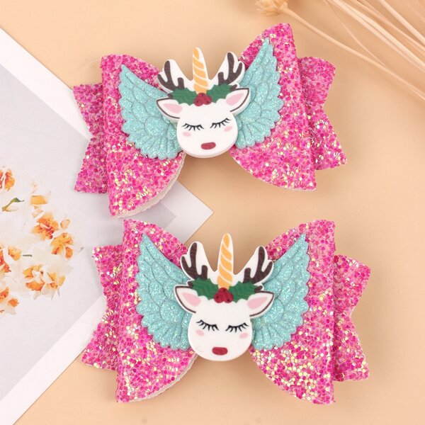 

2pcs Toddler Girls Unicorn Decor Hair Clip, Multicolor