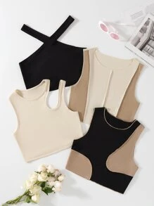 3入組條紋針織頂針背心上衣和1入組掛脖上衣 - 彩色 - 查看 1